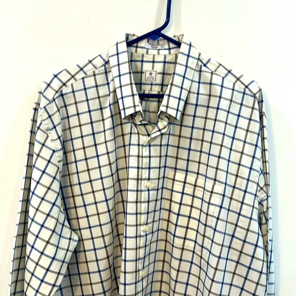 Peter Millar Blue and White Checkered Men's Shirt